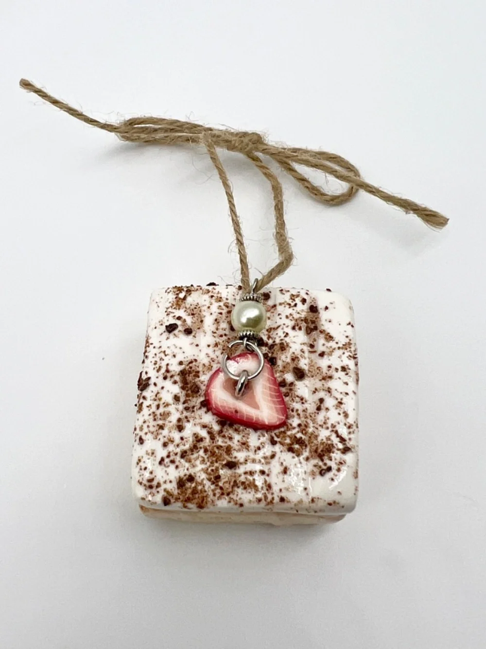 Tres Leches Cake Ornament | Handmade Latin American Hispanic Dessert, Strawberry